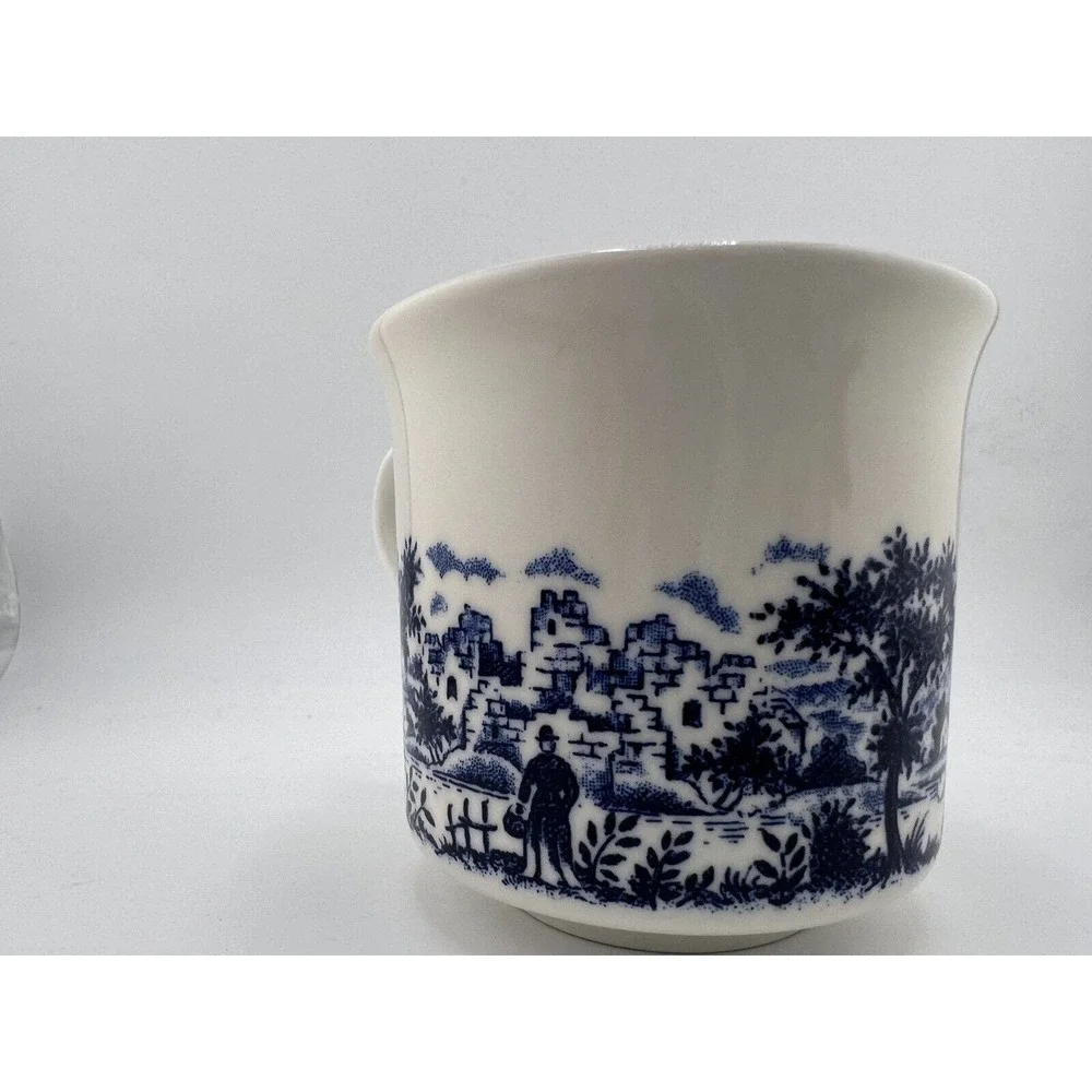 Vintage Blue & White Cottage Glossy Bone China Pastoral‎ Chinoiserie Coffee Cups